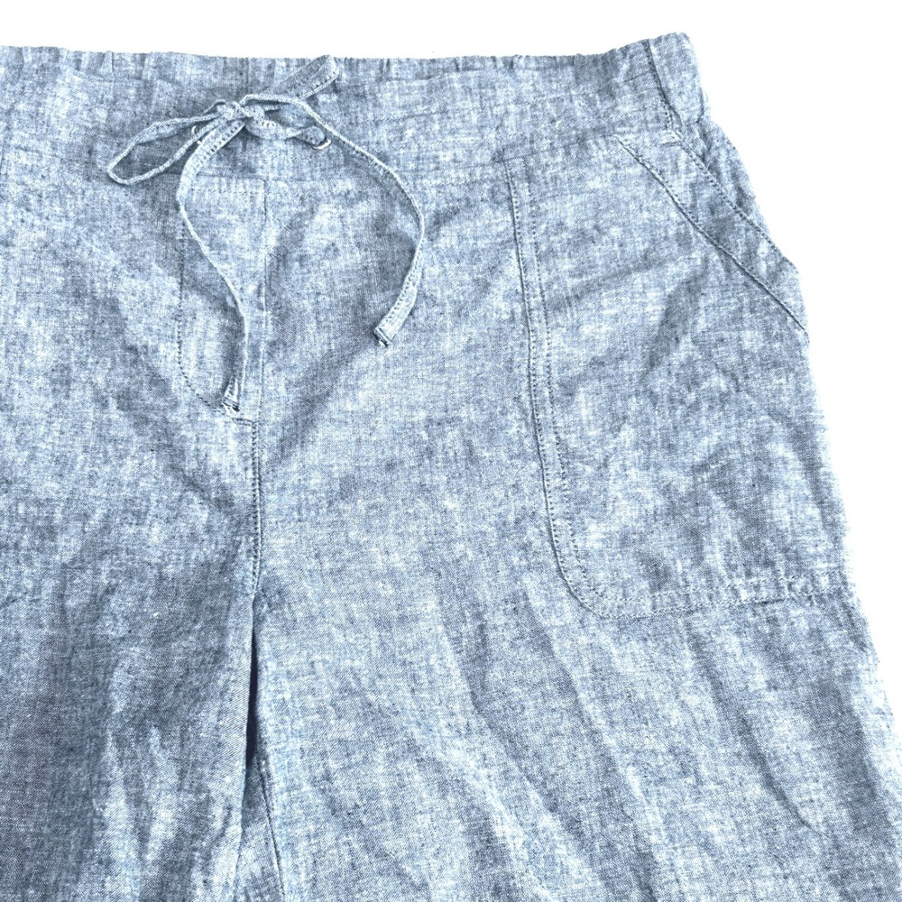TALBOTS women's blue chambray linen cotton bermuda lenght shorts elastic waist 6 - Picture 2 of 11